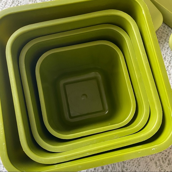 •Vintage• Green Floral Square Canisters; Plastic, Set of 4 - Retro Kitchen - Picture 2 of 15